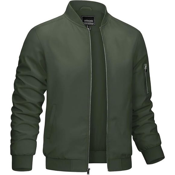 Men's Bomber Lightweight Jacket-Spring Fall Casual Thin Full Zip Army Green XL - Picture 1 of 6
